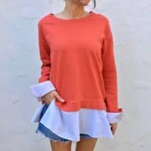 Eri+Ali Layered Poplin Orange Pullover Sweatshirt